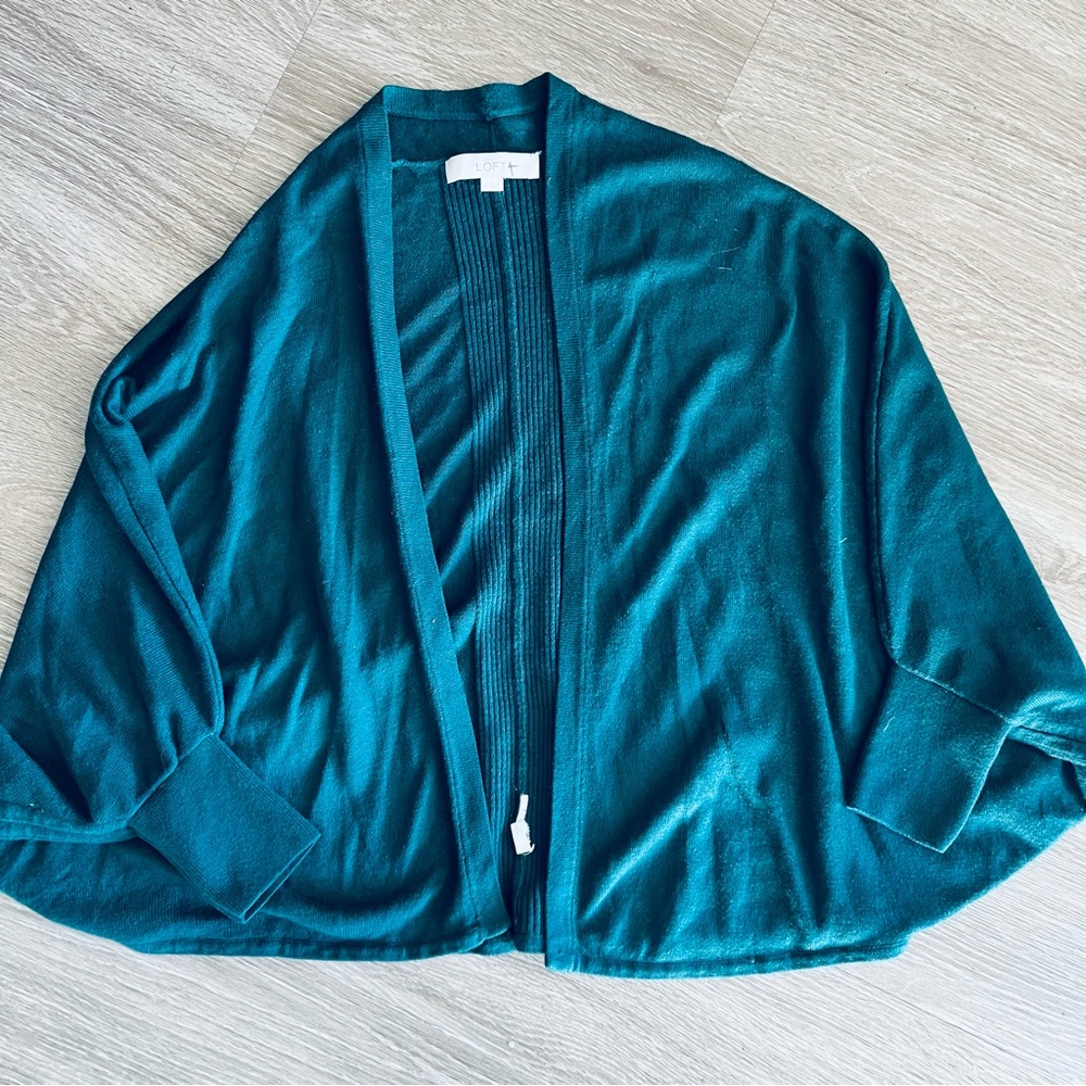 LOFT Teal knit open front cardigan sz M